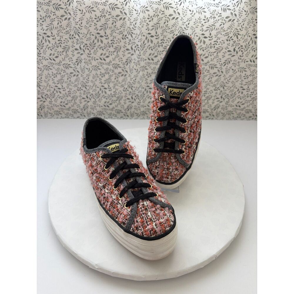 Keds Triple Up Bouclé Platform Sneakers Women’s 7 Pink Multi Tweed Preppy School